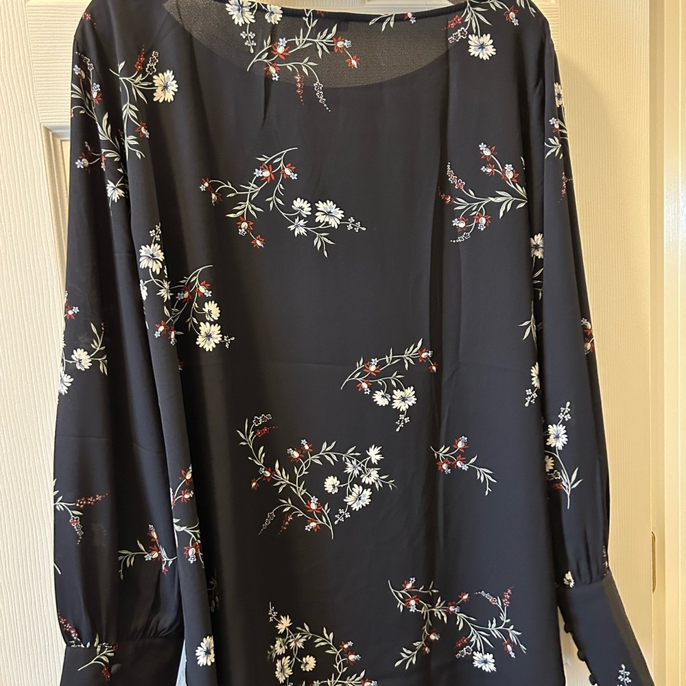 Ann Taylor Navy Blouse with Fall Flowers
